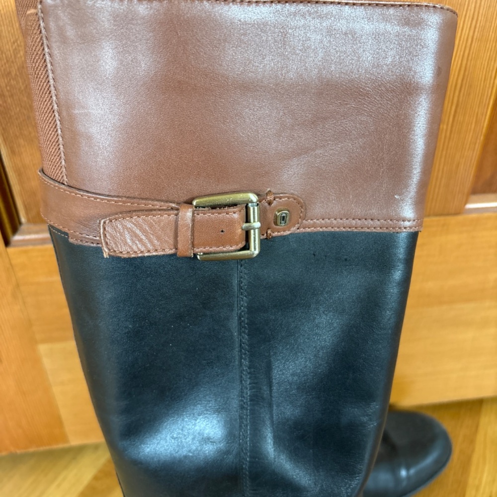 Bandolino Two-Tone Leather Riding Boots - Picture 2 of 6